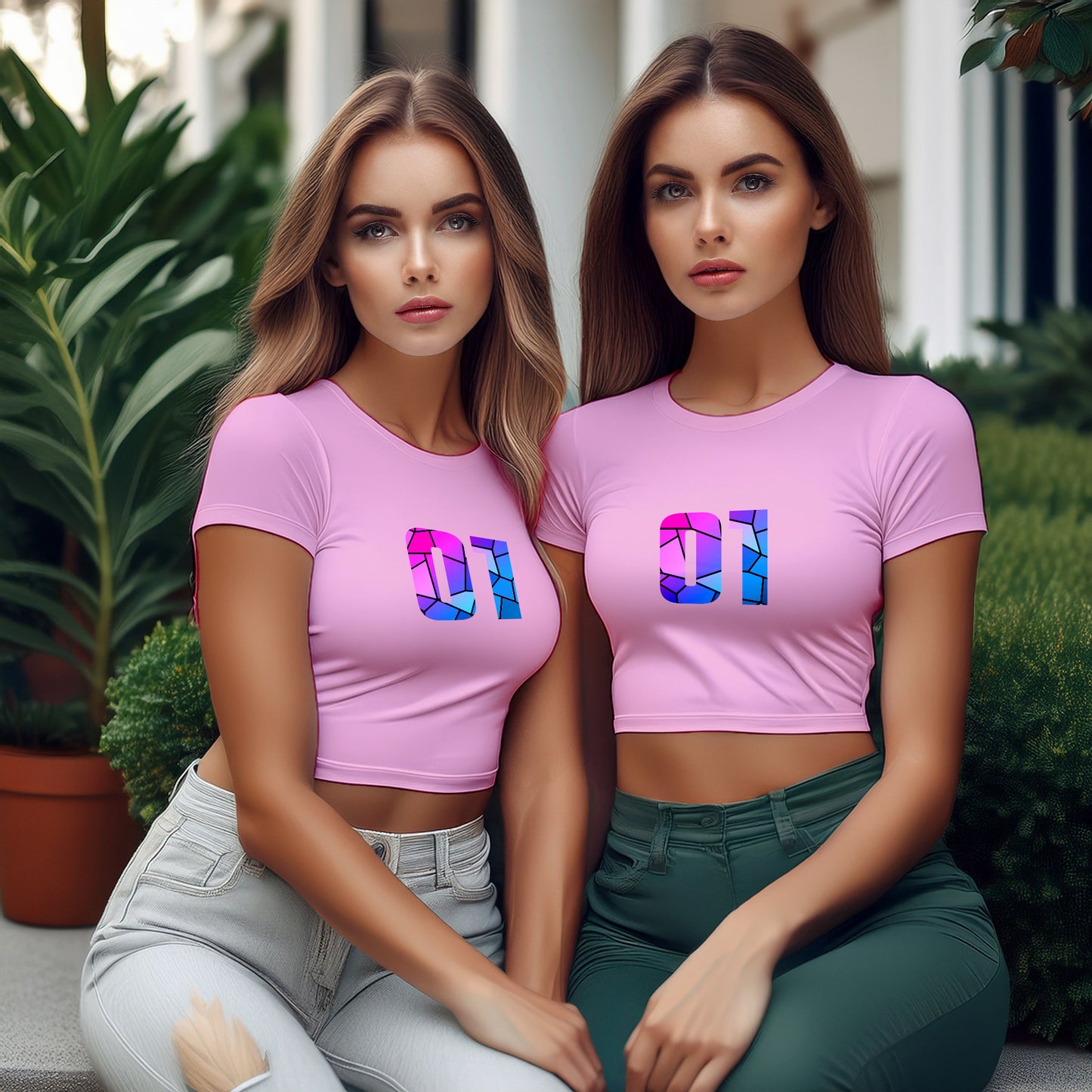01 Number Women Crop Top (Light Pink)