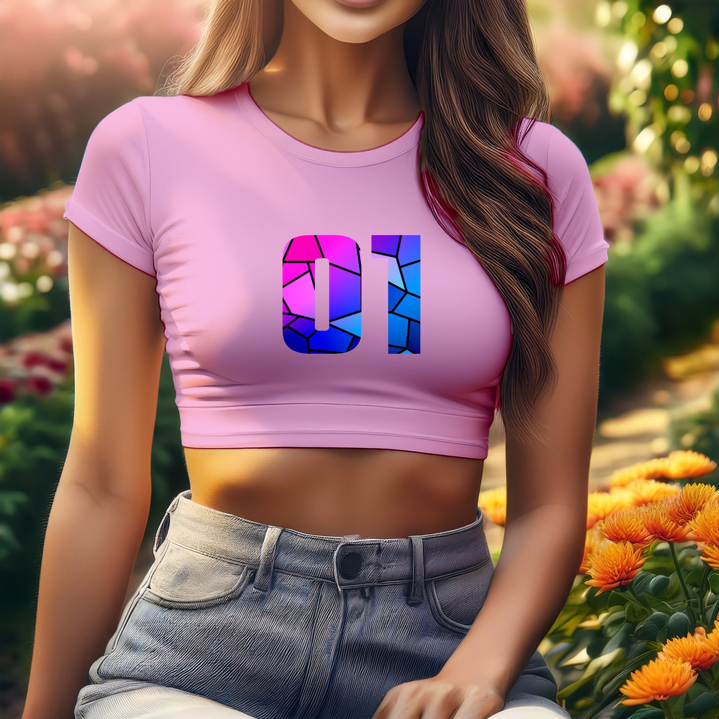 01 Number Women Crop Top (Light Pink)