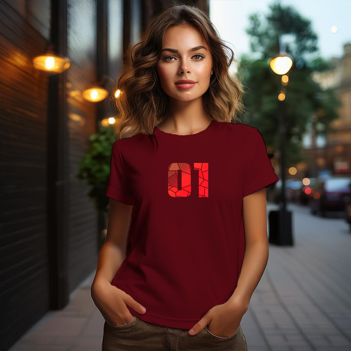 01 Number Women T-Shirt (Maroon)