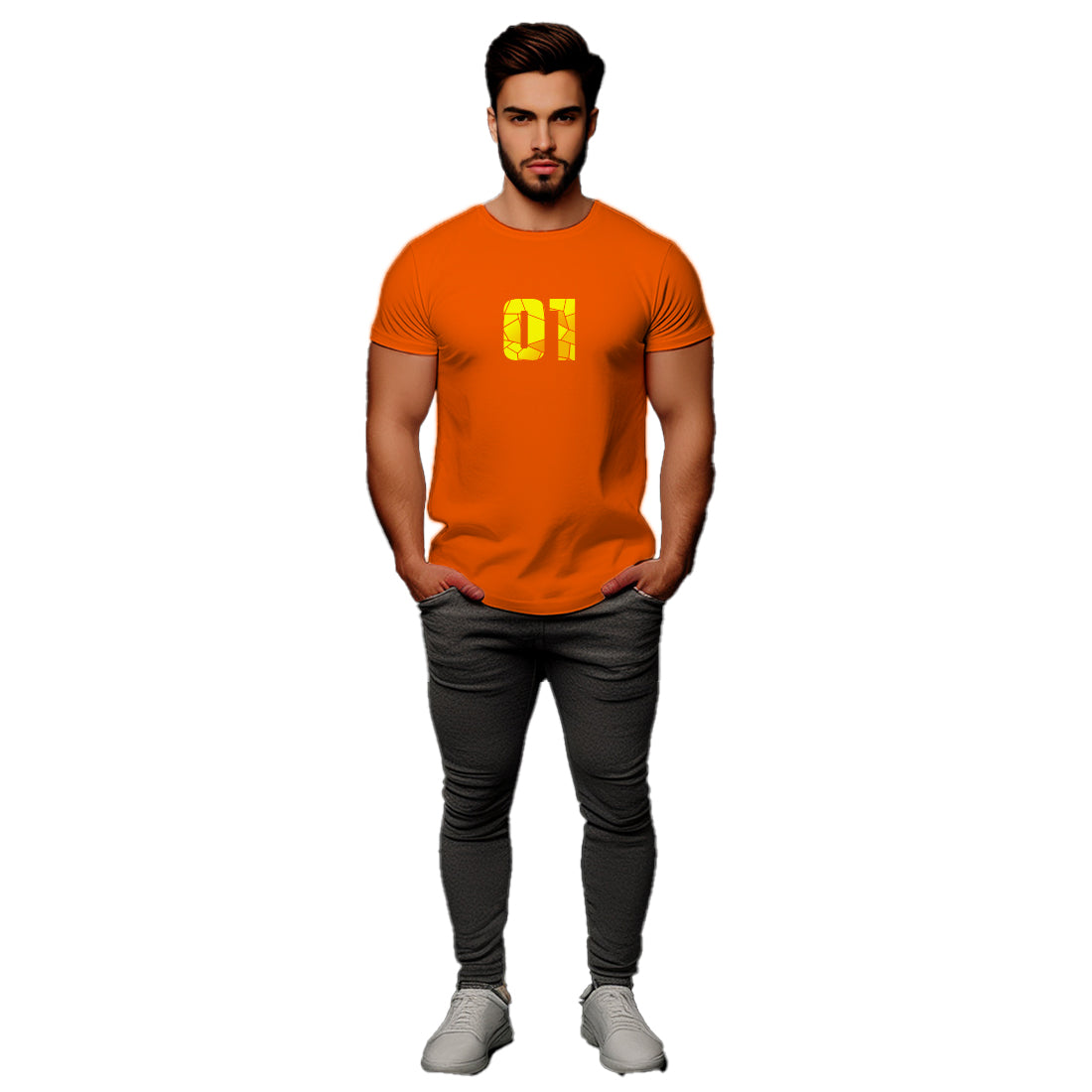 01 Number Men Unisex T-Shirt (Orange)