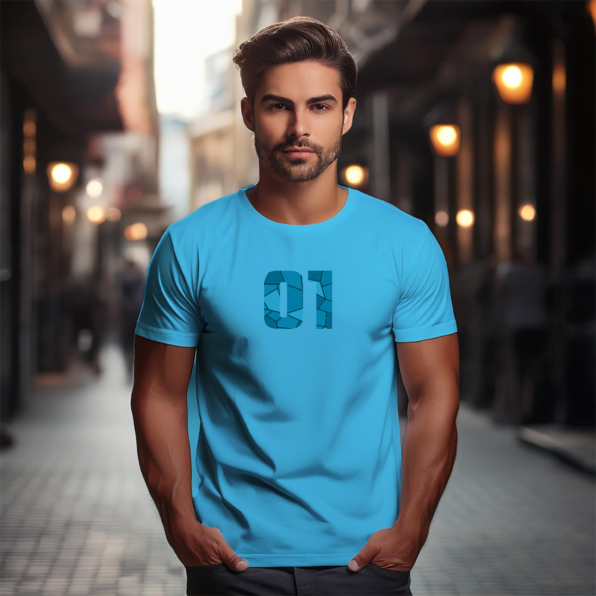01 Number Men Unisex T-Shirt (Sky Blue)