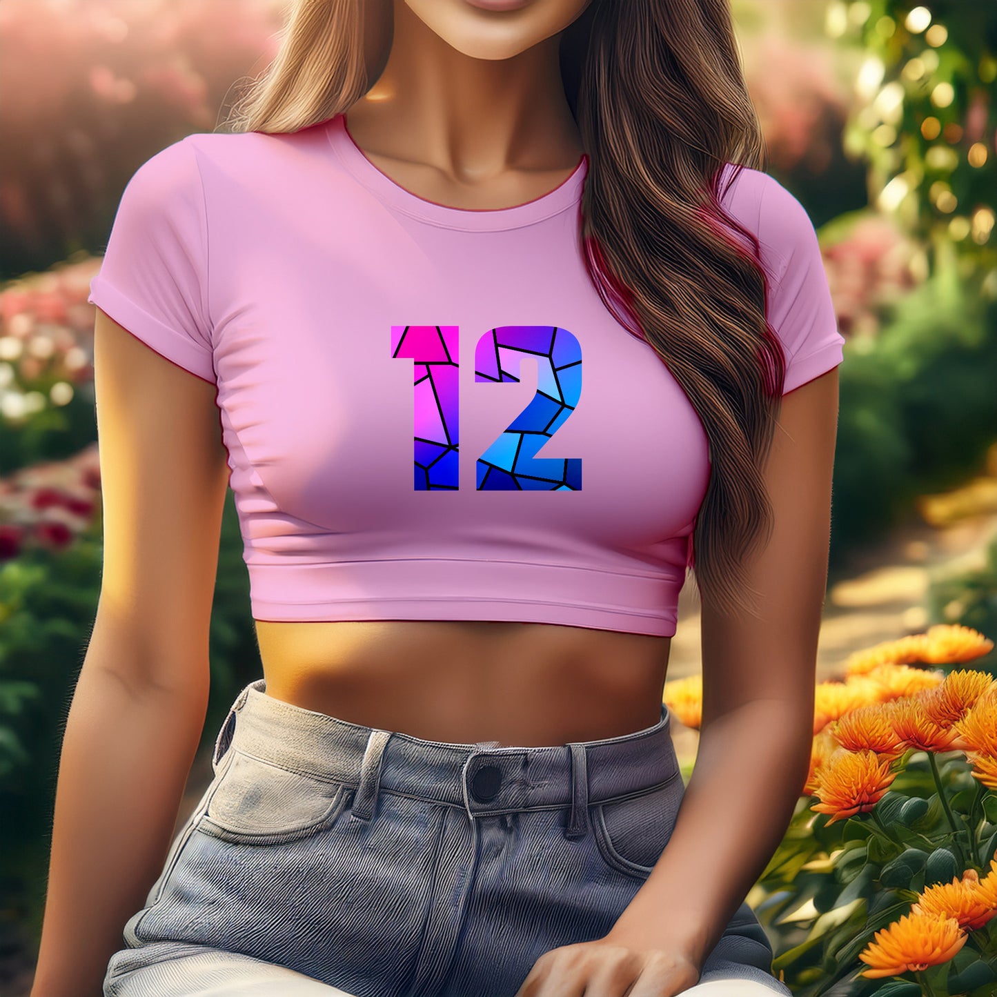 12 Number Women Crop Top (Light Pink)
