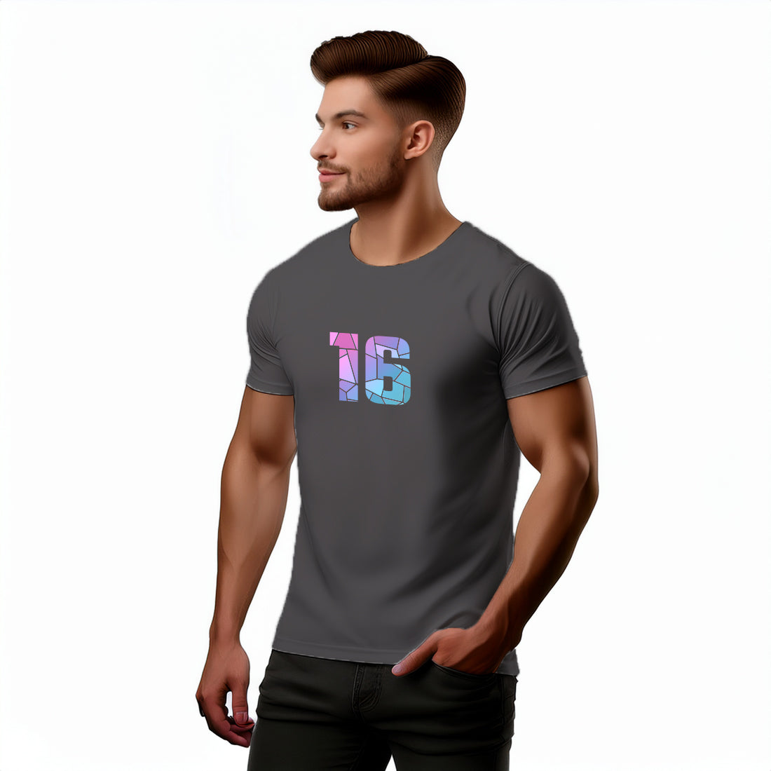 16 Number Men Unisex T-Shirt (Charcoal Grey)