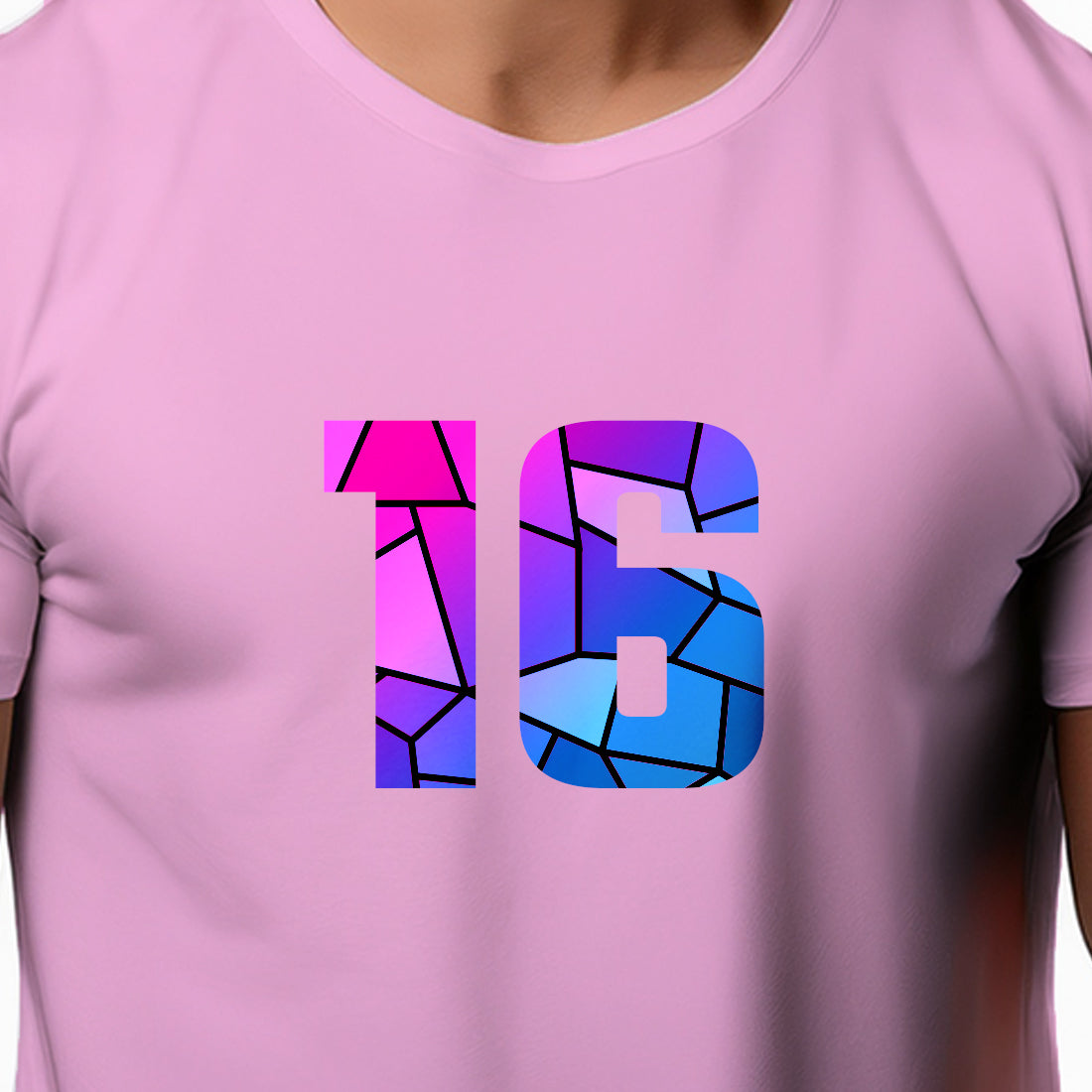 16 Number Men Unisex T-Shirt (Light Pink)