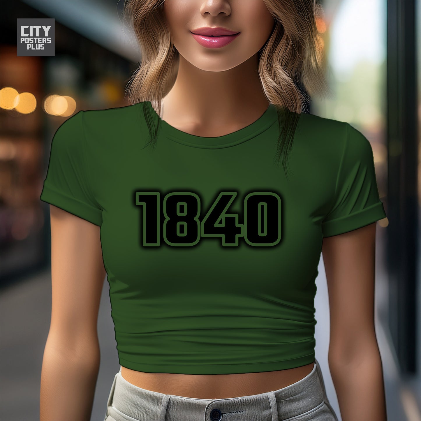 1840 Year Women Crop Top (Olive Green)