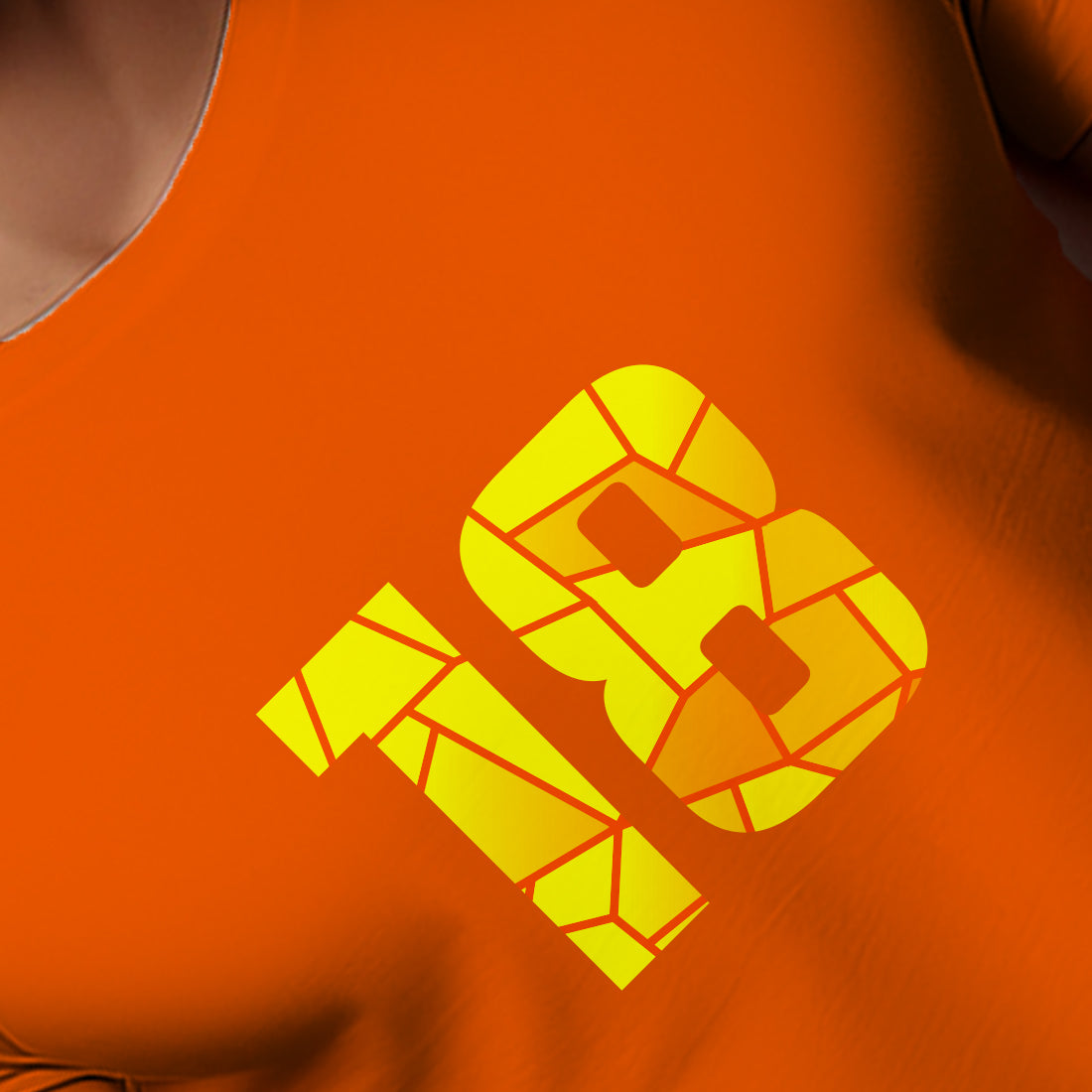 18 Number Men Unisex T-Shirt (Orange)