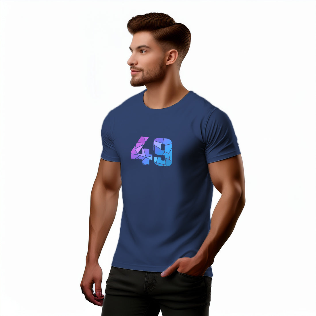 49 Number Men Unisex T-Shirt (Navy Blue)