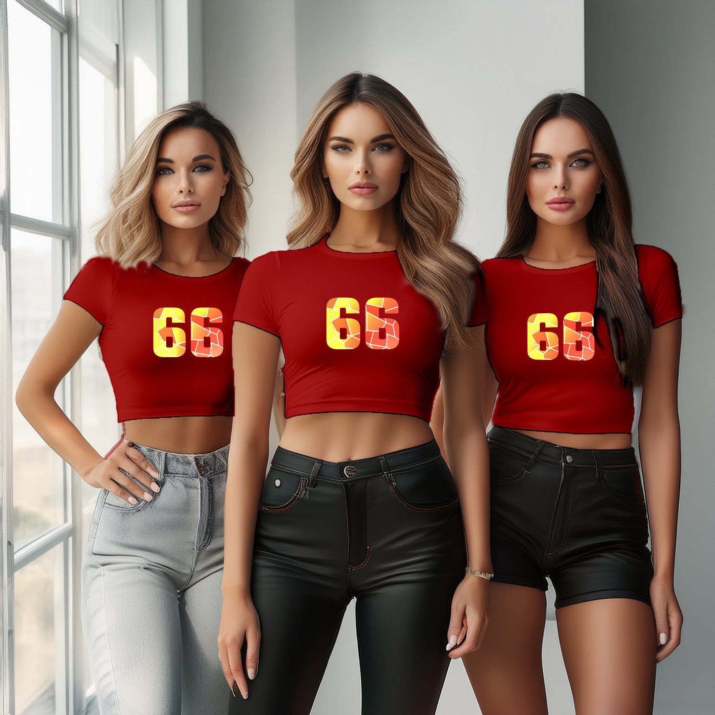 66 Number Women Crop Top (Red)