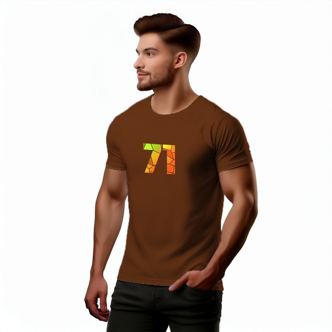 71 Number Men Unisex T-Shirt (Brown)