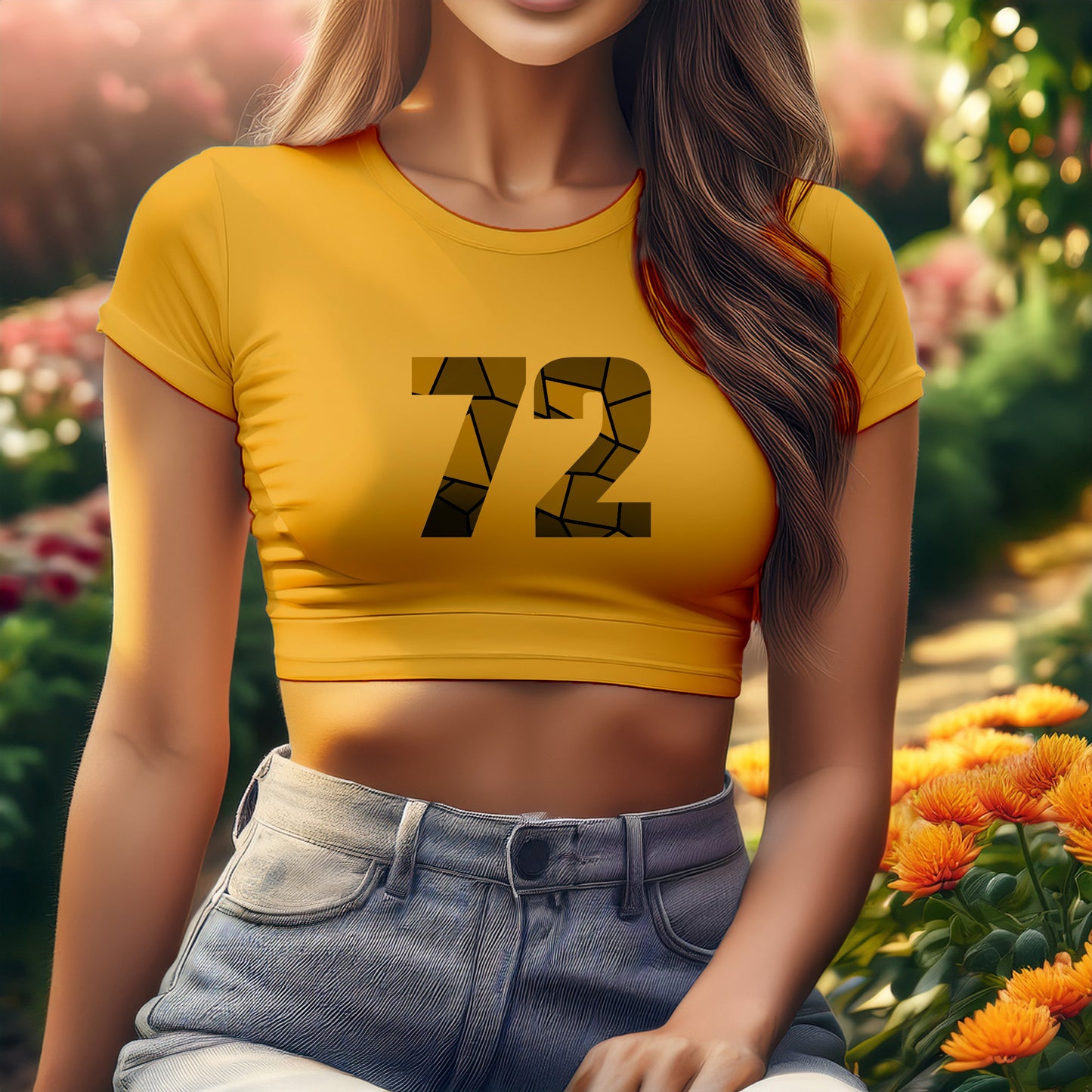 72 Number Women Crop Top (Golden Yellow)