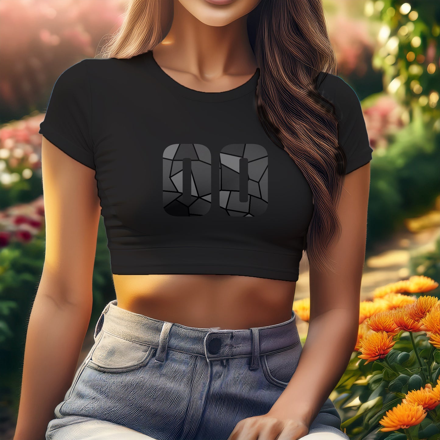 00 Number Women Crop Top (Black)