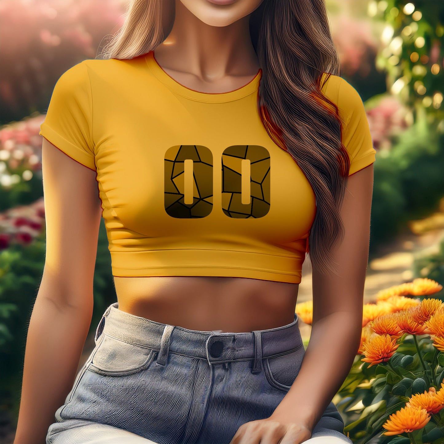 00 Number Women Crop Top (Golden Yellow)