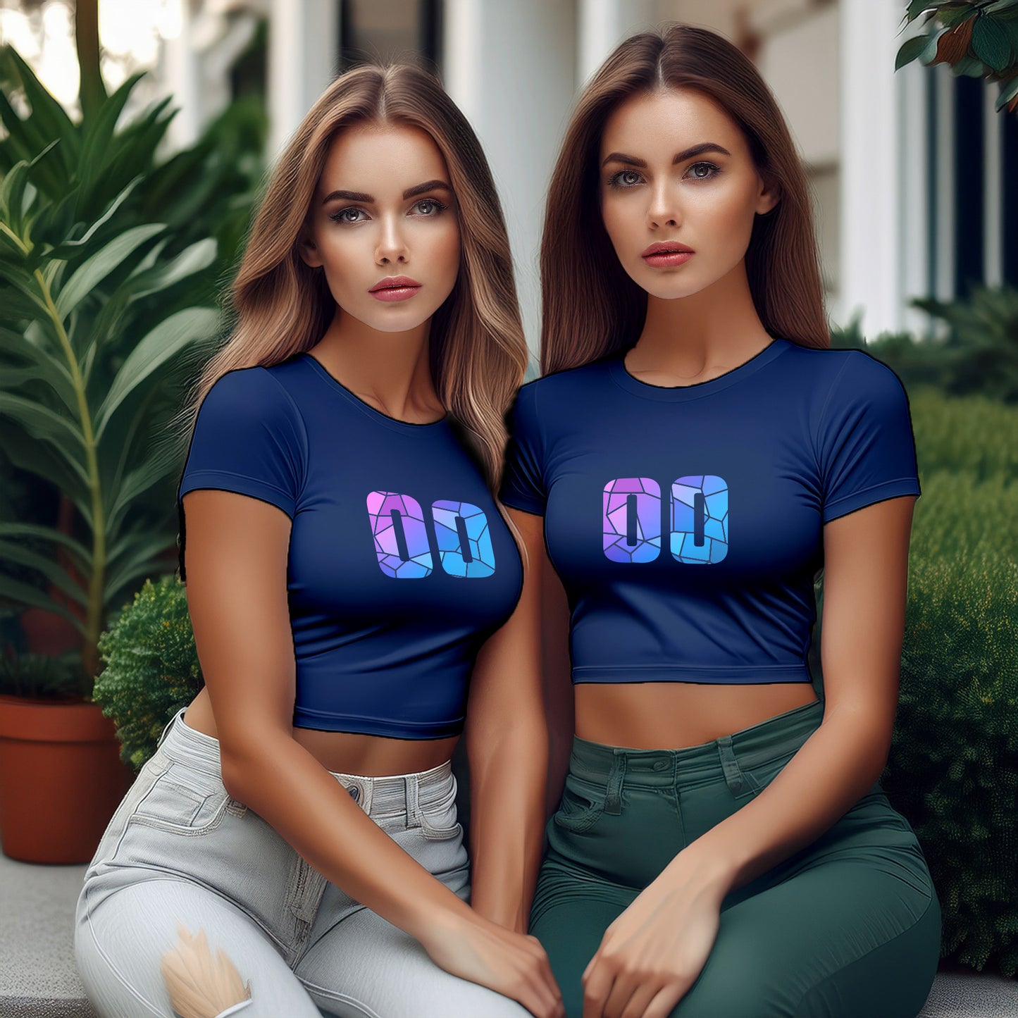 00 Number Women Crop Top (Navy Blue)