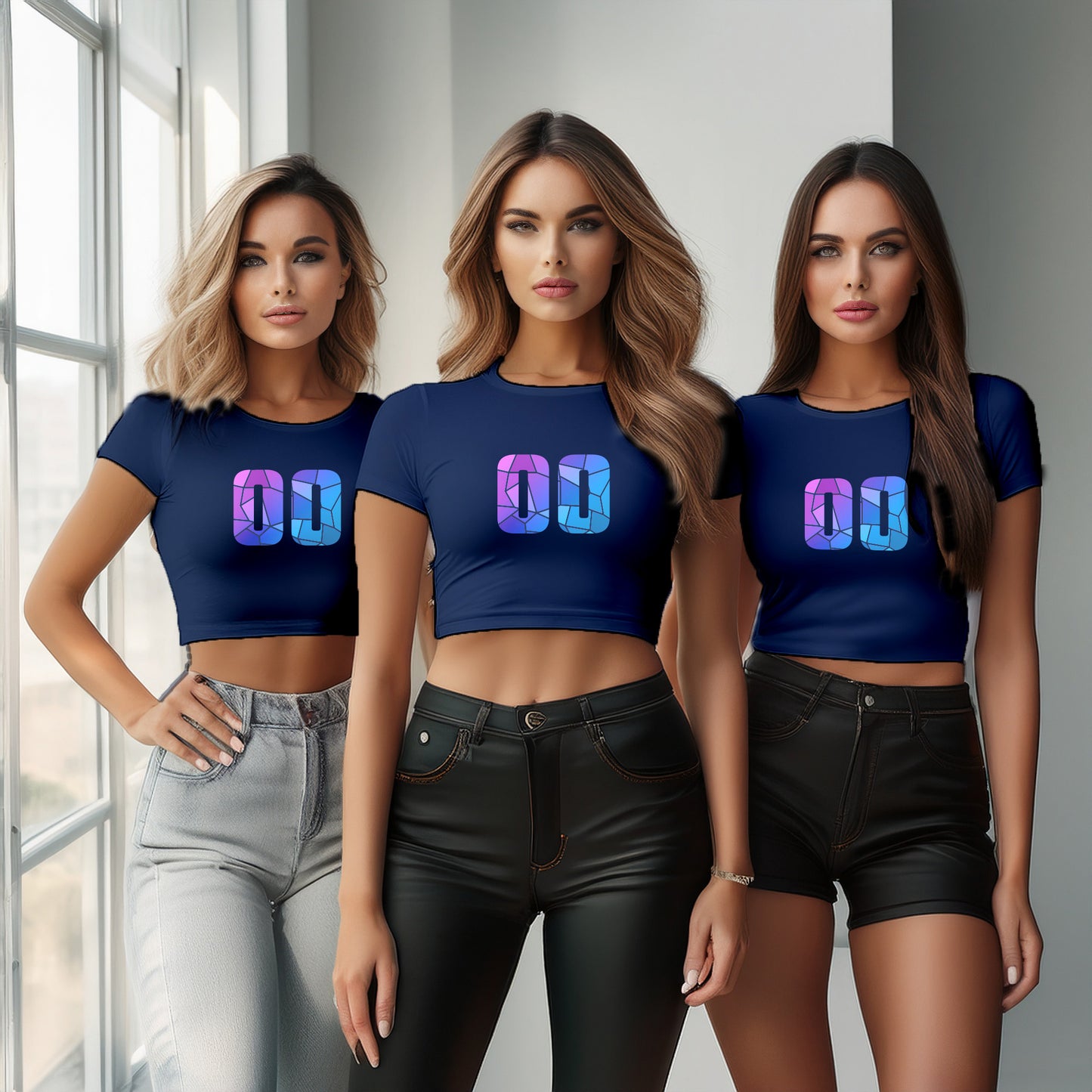00 Number Women Crop Top (Navy Blue)