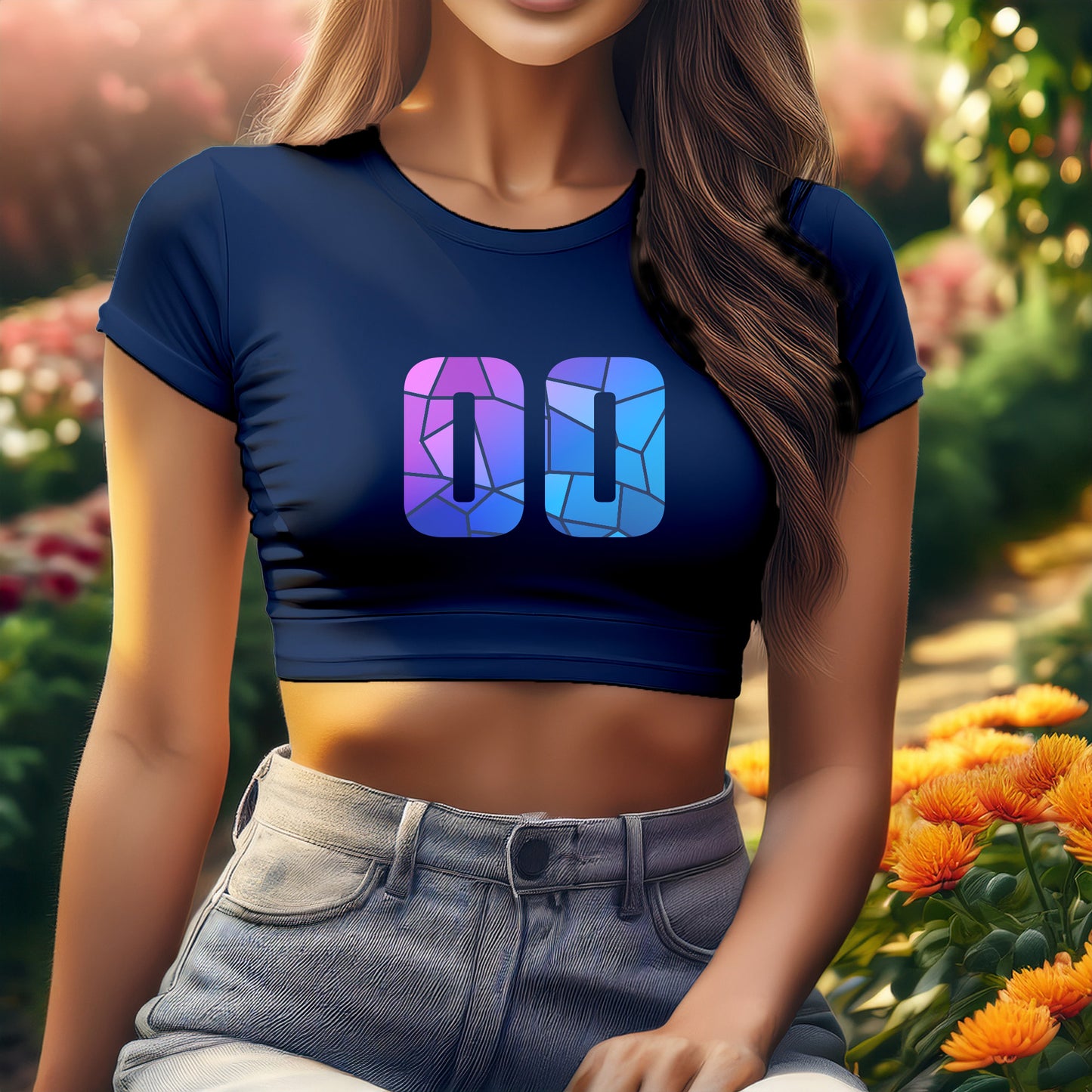 00 Number Women Crop Top (Navy Blue)