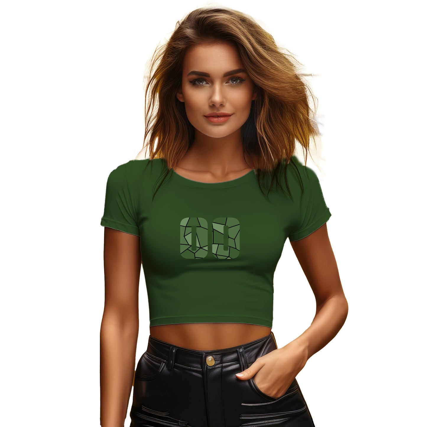 00 Number Women Crop Top (Olive Green)