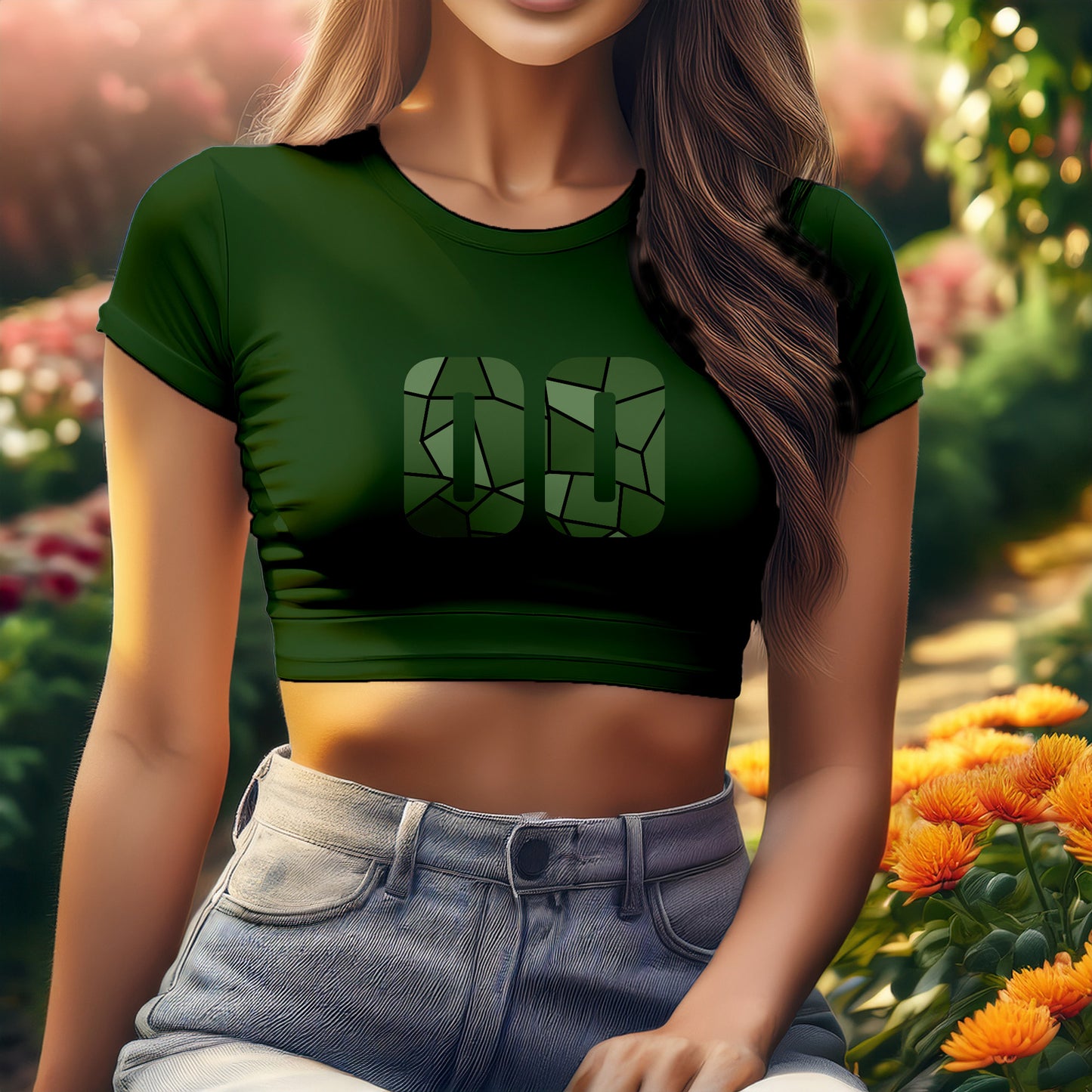 00 Number Women Crop Top (Olive Green)