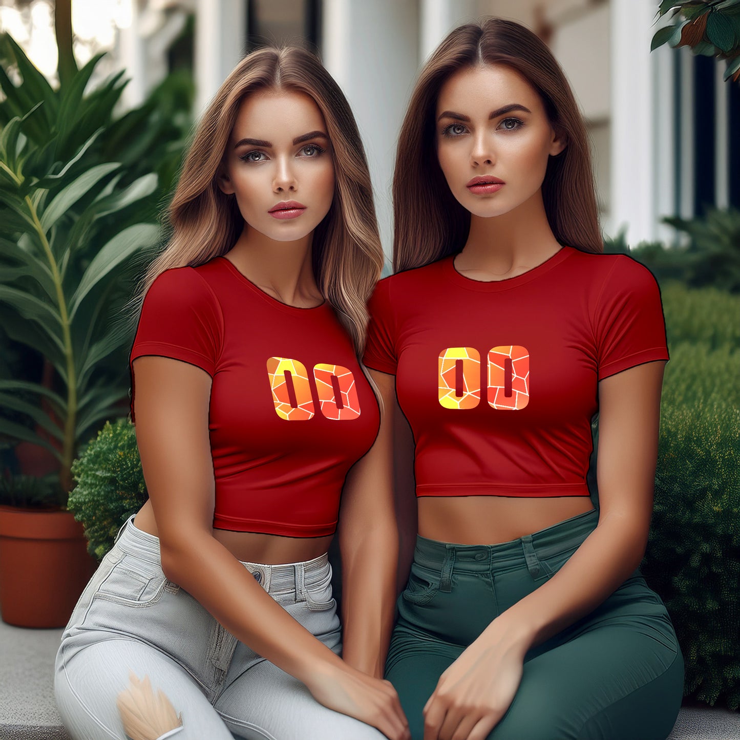 00 Number Women Crop Top (Red)