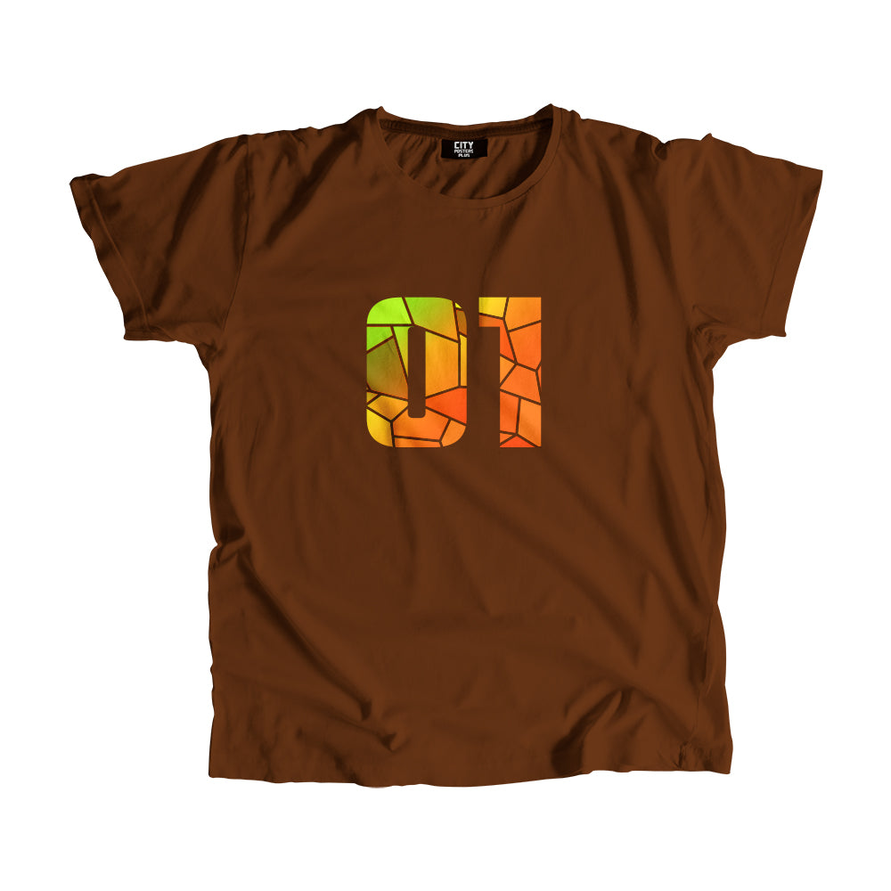 01 Number Men Unisex T-Shirt (Brown)