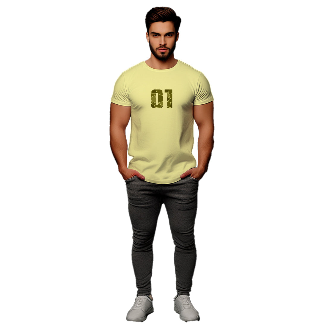 01 Number Men Unisex T-Shirt (Butter Yellow)