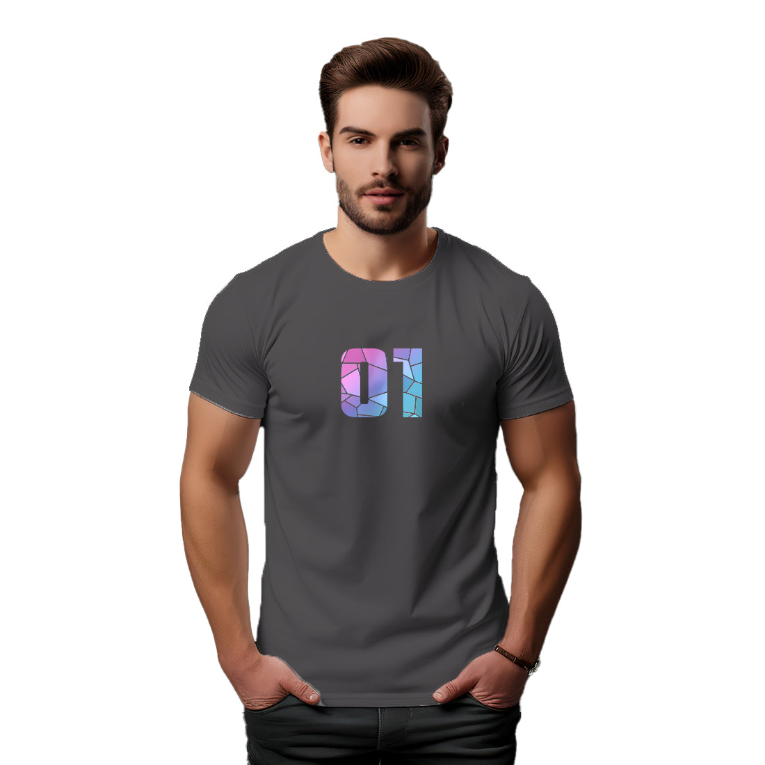 01 Number Men Unisex T-Shirt (Charcoal Grey)