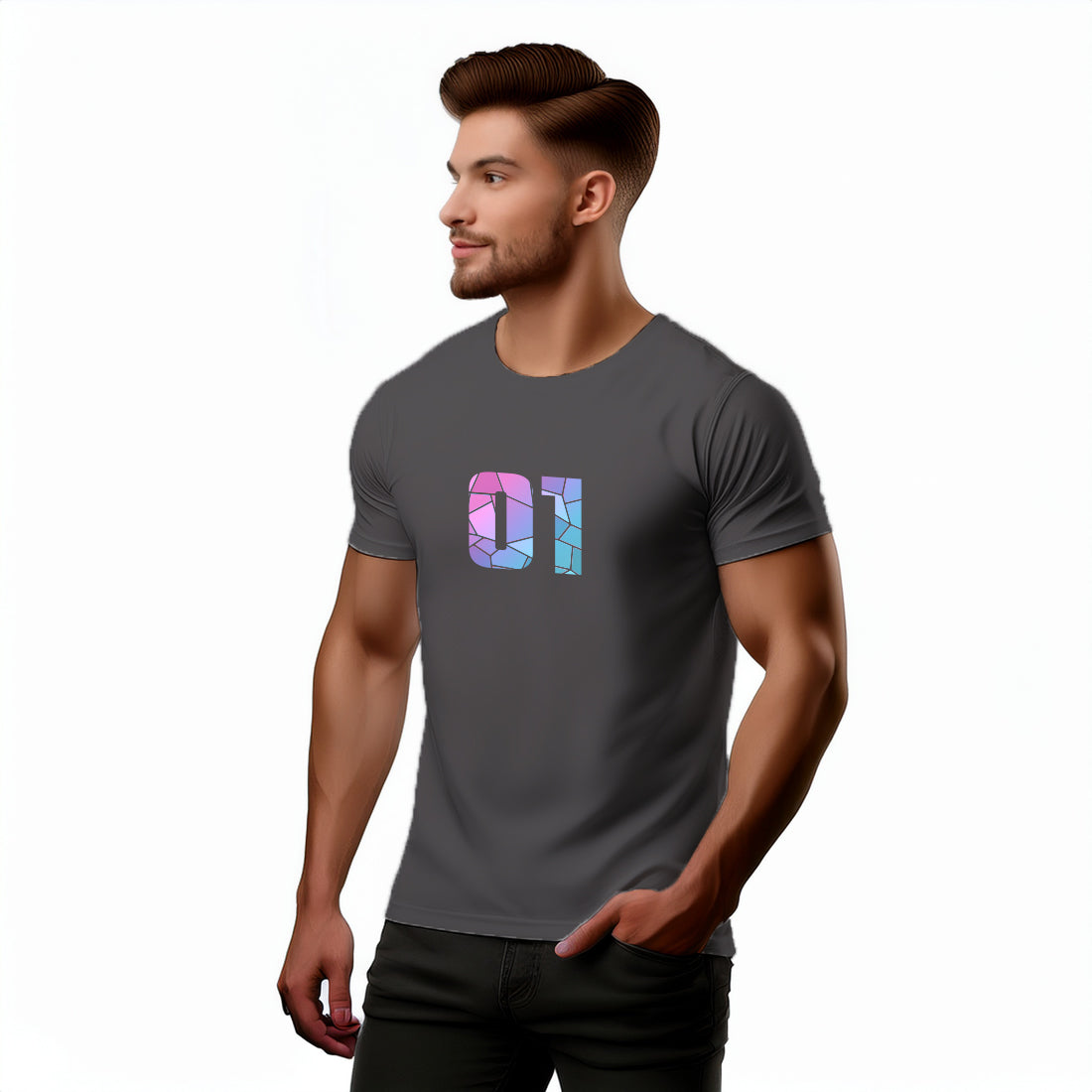 01 Number Men Unisex T-Shirt (Charcoal Grey)