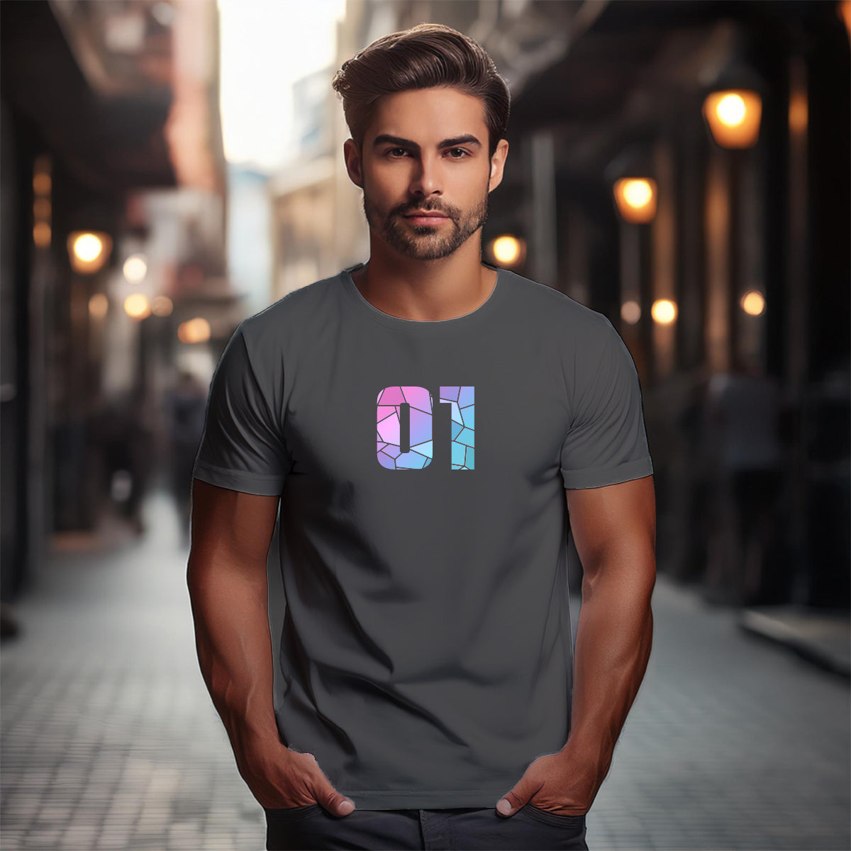 01 Number Men Unisex T-Shirt (Charcoal Grey)