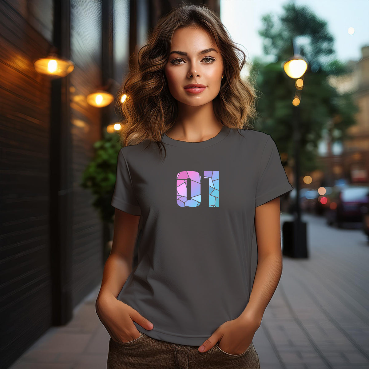 01 Number Women T-Shirt (Charcoal Grey)