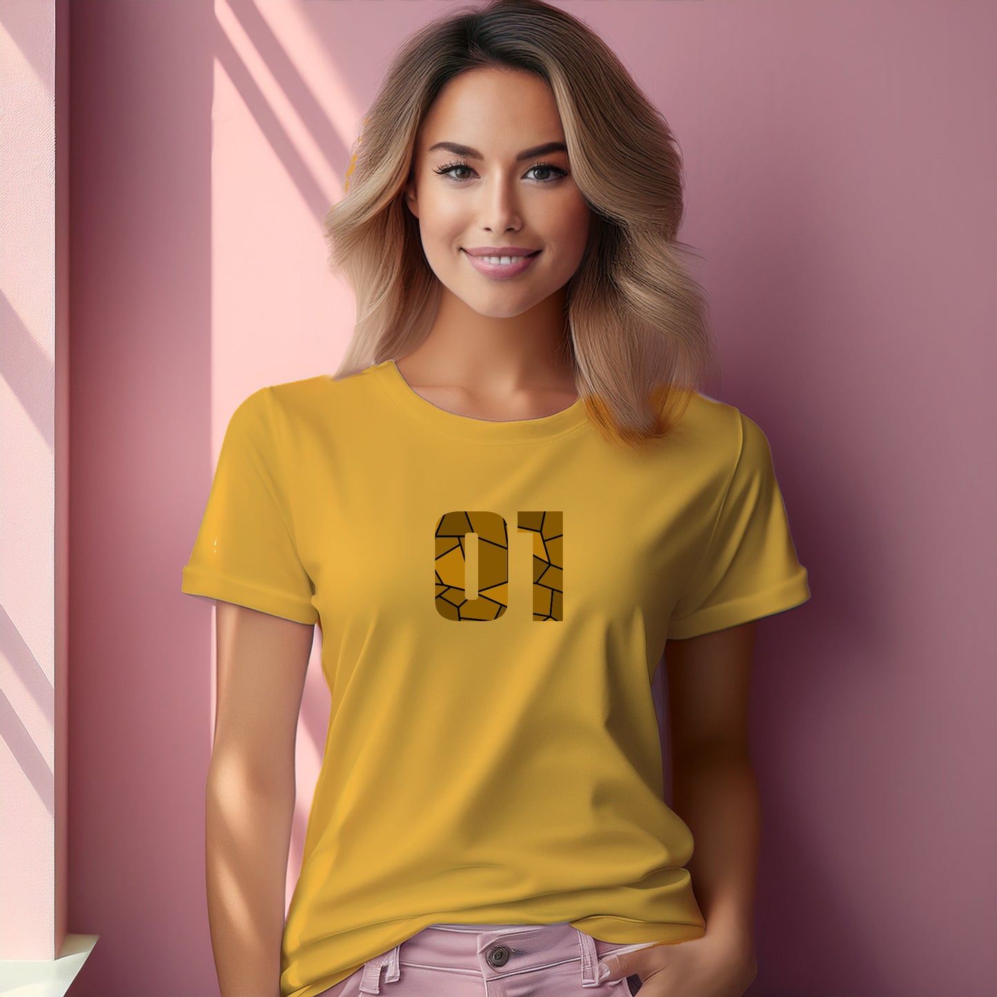 01 Number Women T-Shirt (Golden Yellow)