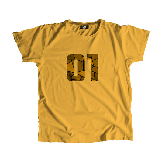 01 Number Men Unisex T-Shirt (Golden Yellow)