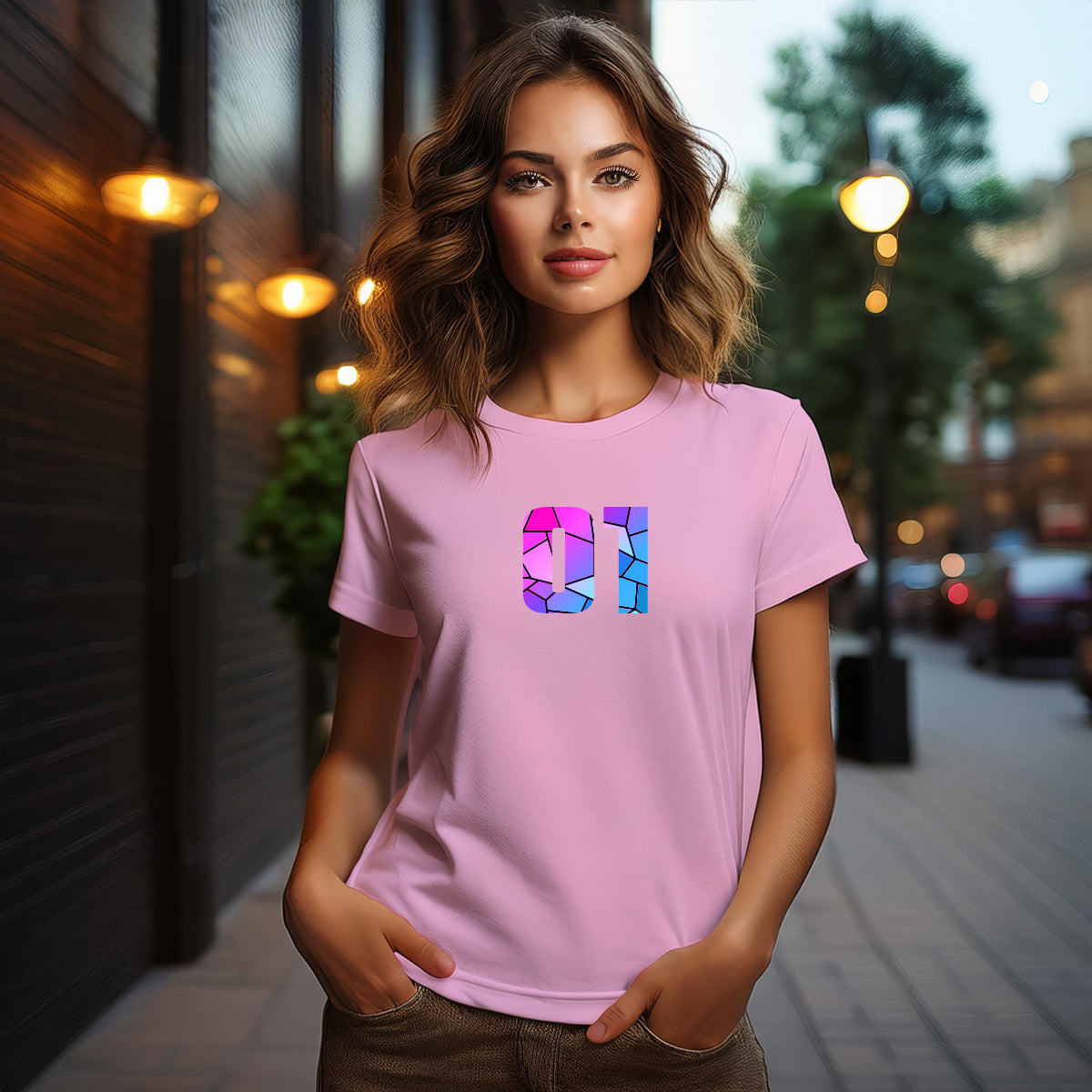 01 Number Women T-Shirt (Light Pink)