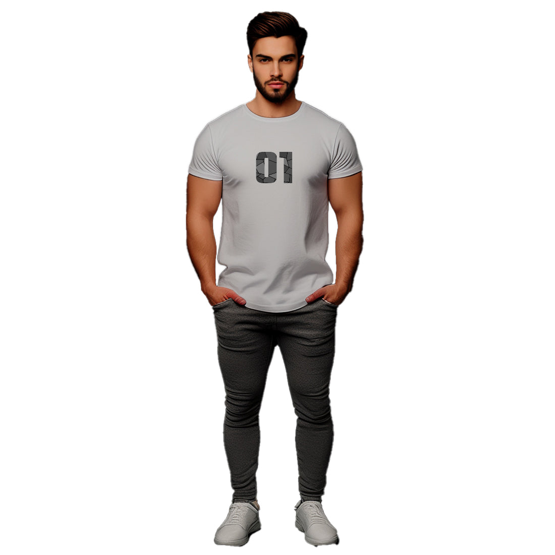 01 Number Men Unisex T-Shirt (Melange Grey)