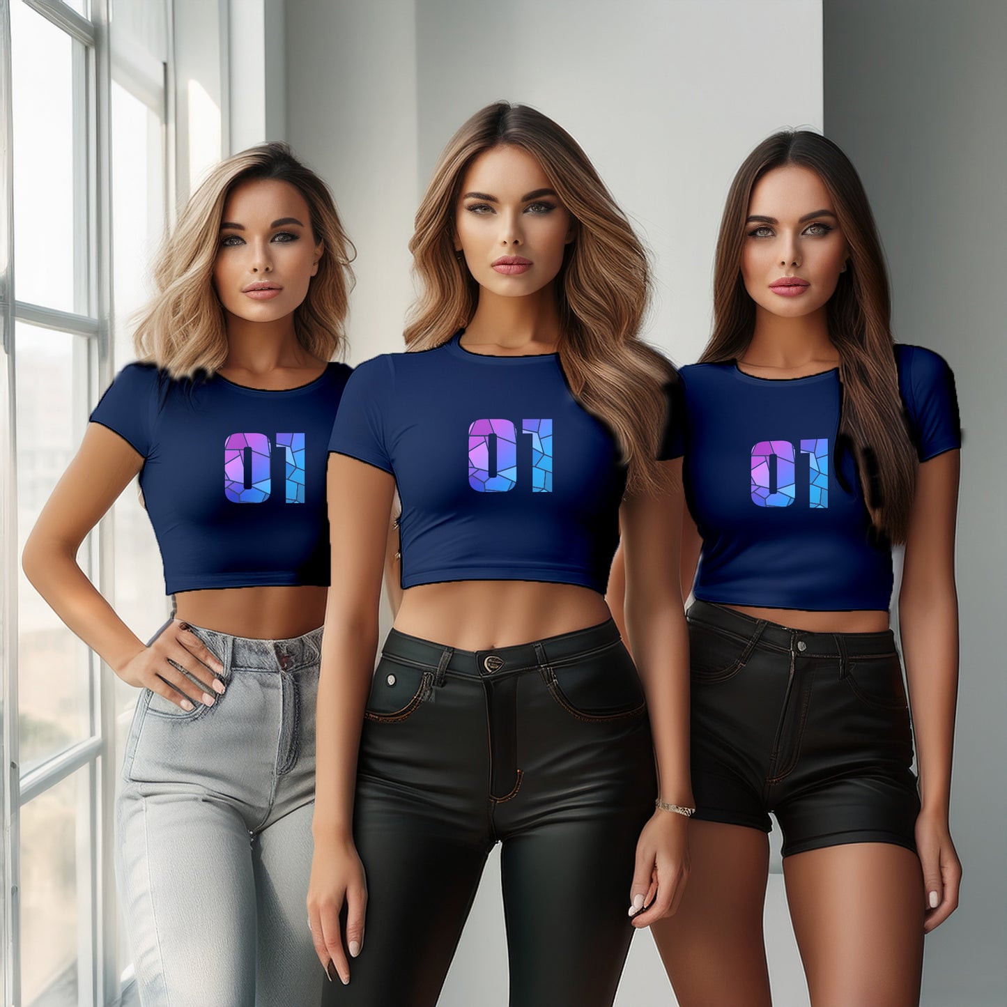 01 Number Women Crop Top (Navy Blue)