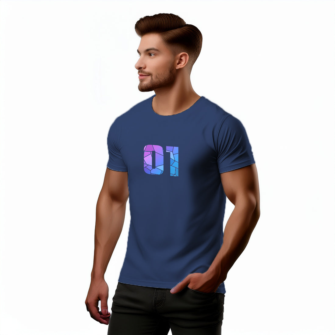 01 Number Men Unisex T-Shirt (Navy Blue)