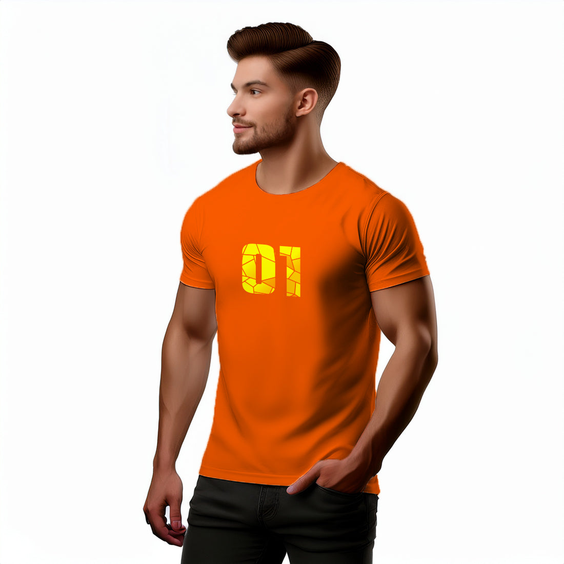 01 Number Men Unisex T-Shirt (Orange)
