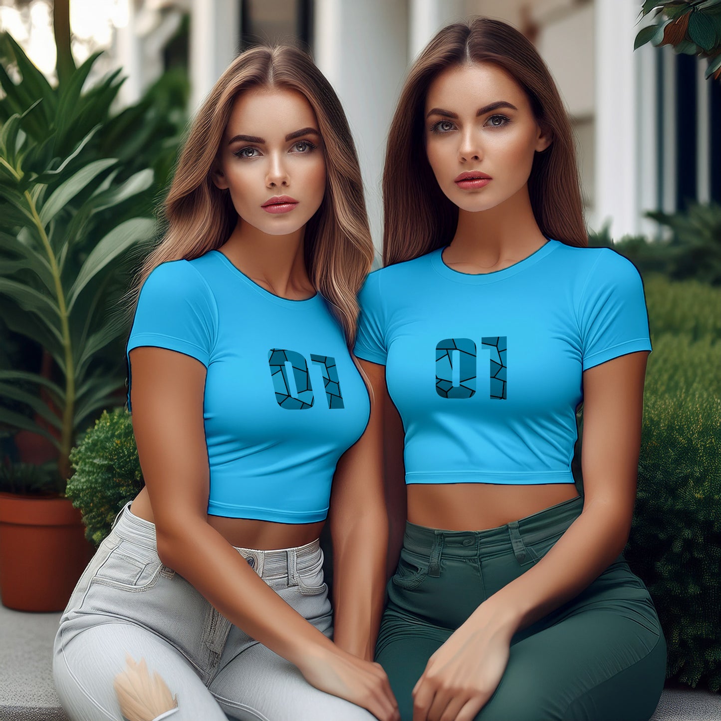 01 Number Women Crop Top (Sky Blue)