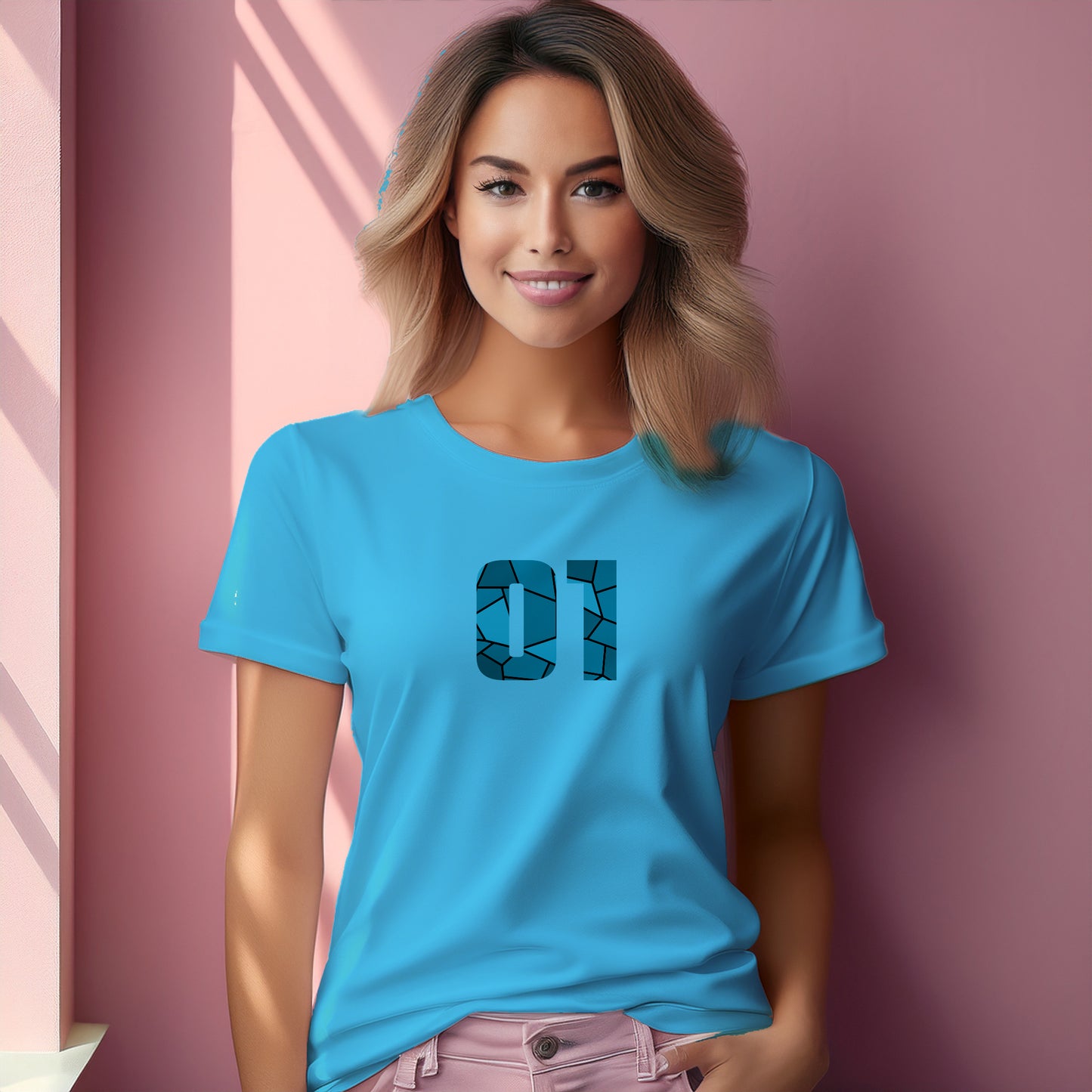 01 Number Women T-Shirt (Sky Blue)