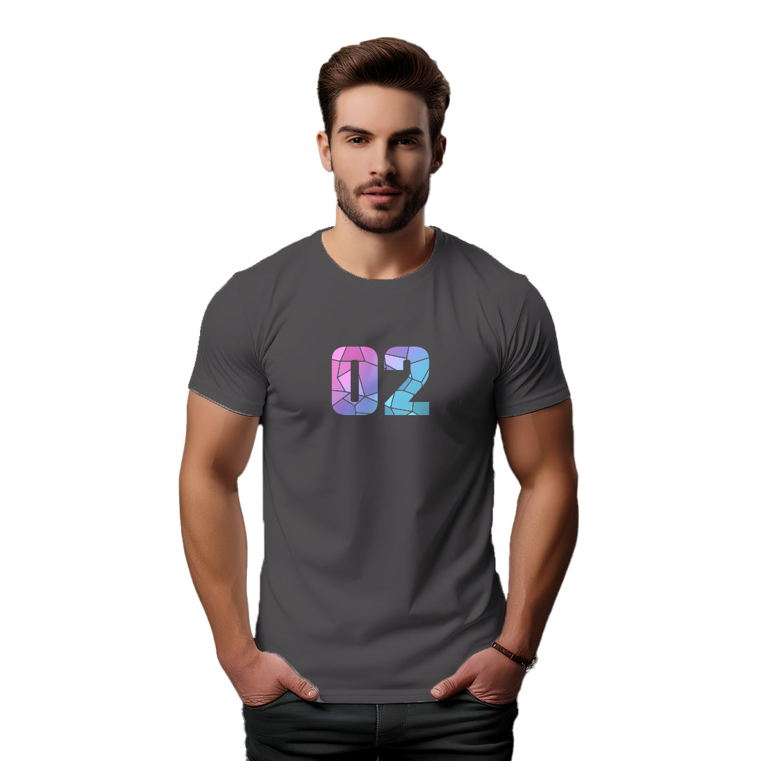 02 Number Men Unisex T-Shirt (Charcoal Grey)