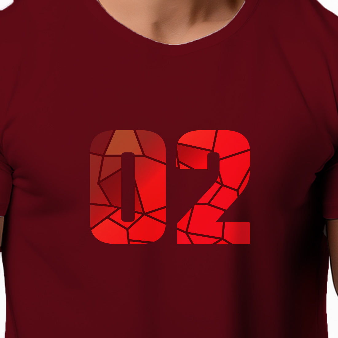 02 Number Men Unisex T-Shirt (Maroon)