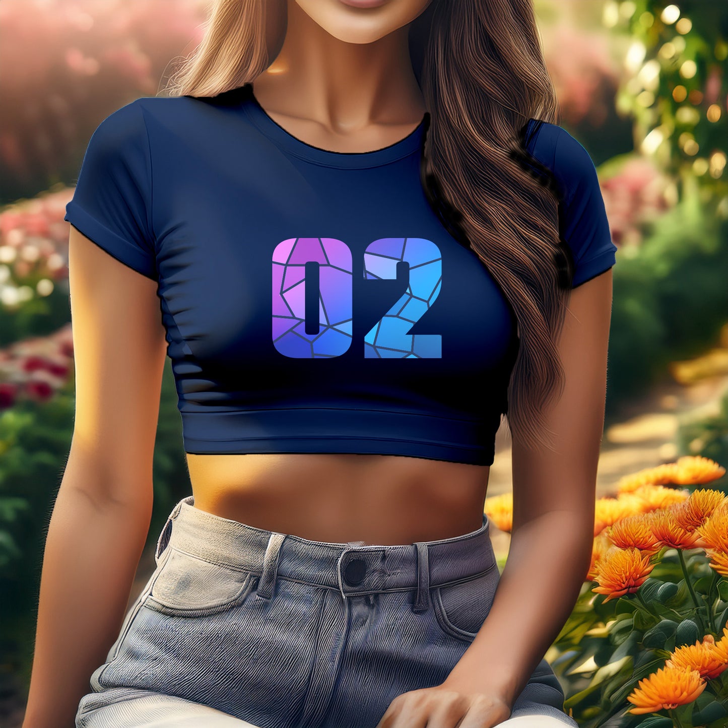 02 Number Women Crop Top (Navy Blue)