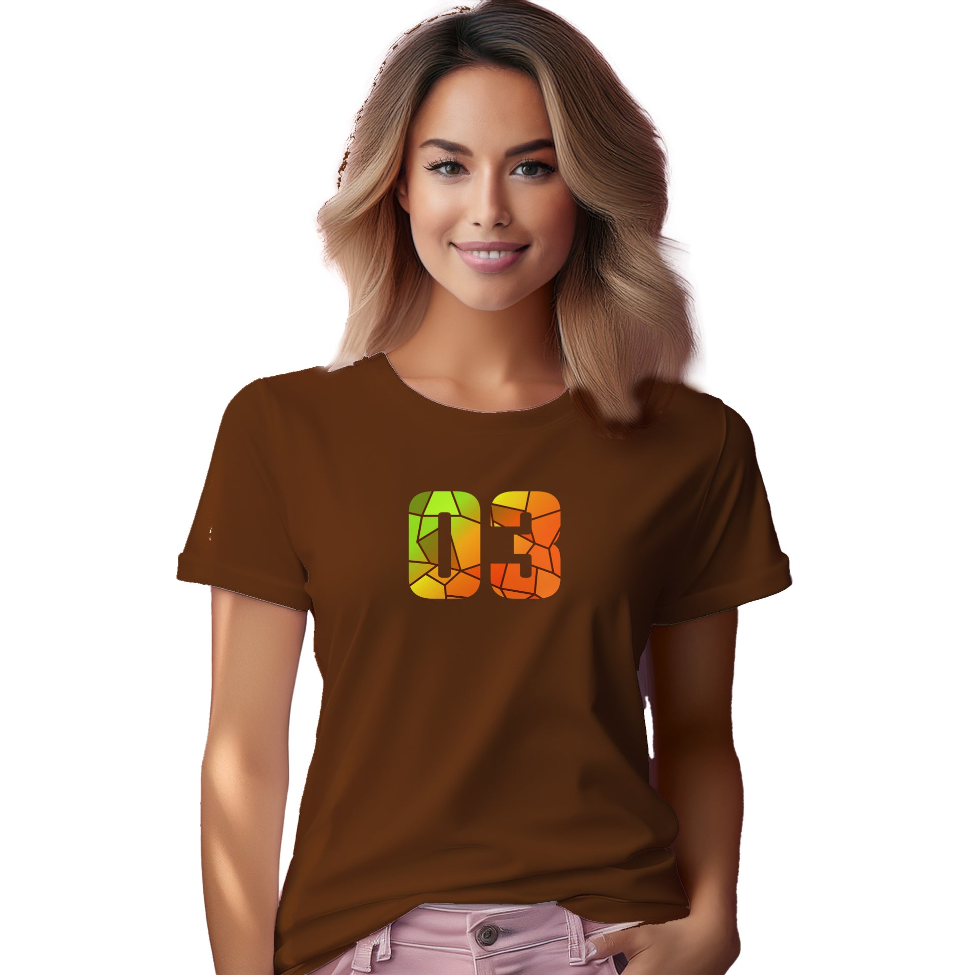 03 Number Women T-Shirt (Brown)