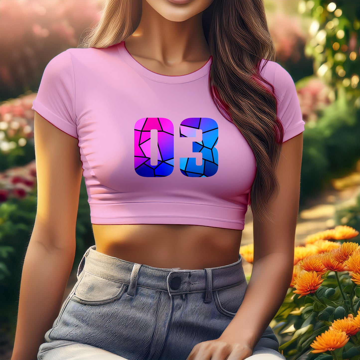 03 Number Women Crop Top (Light Pink)