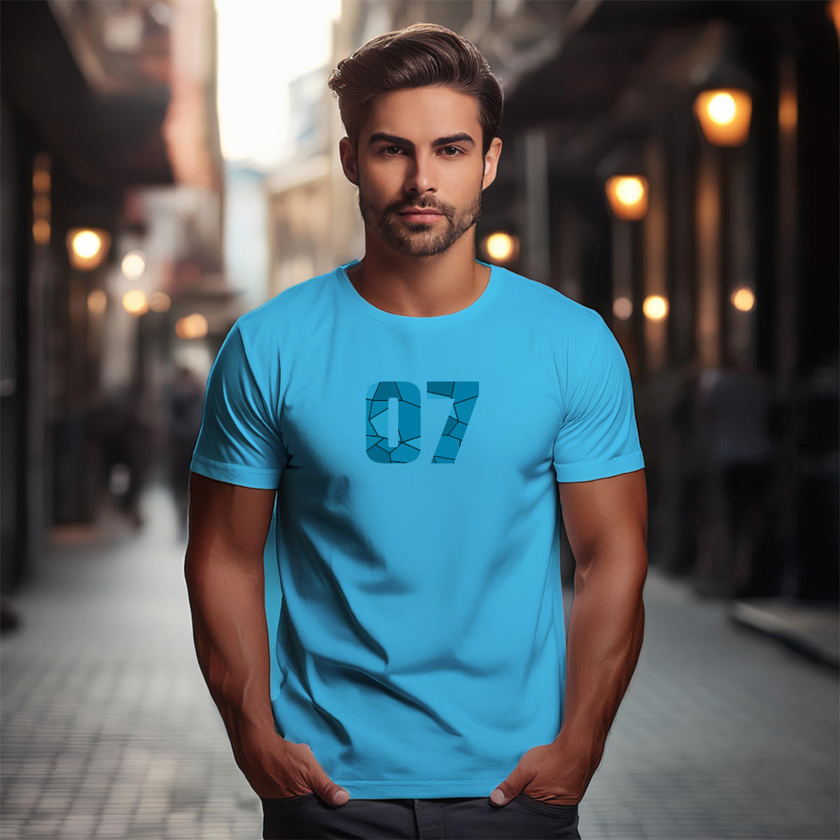 07 Number Men Unisex T-Shirt (Sky Blue)
