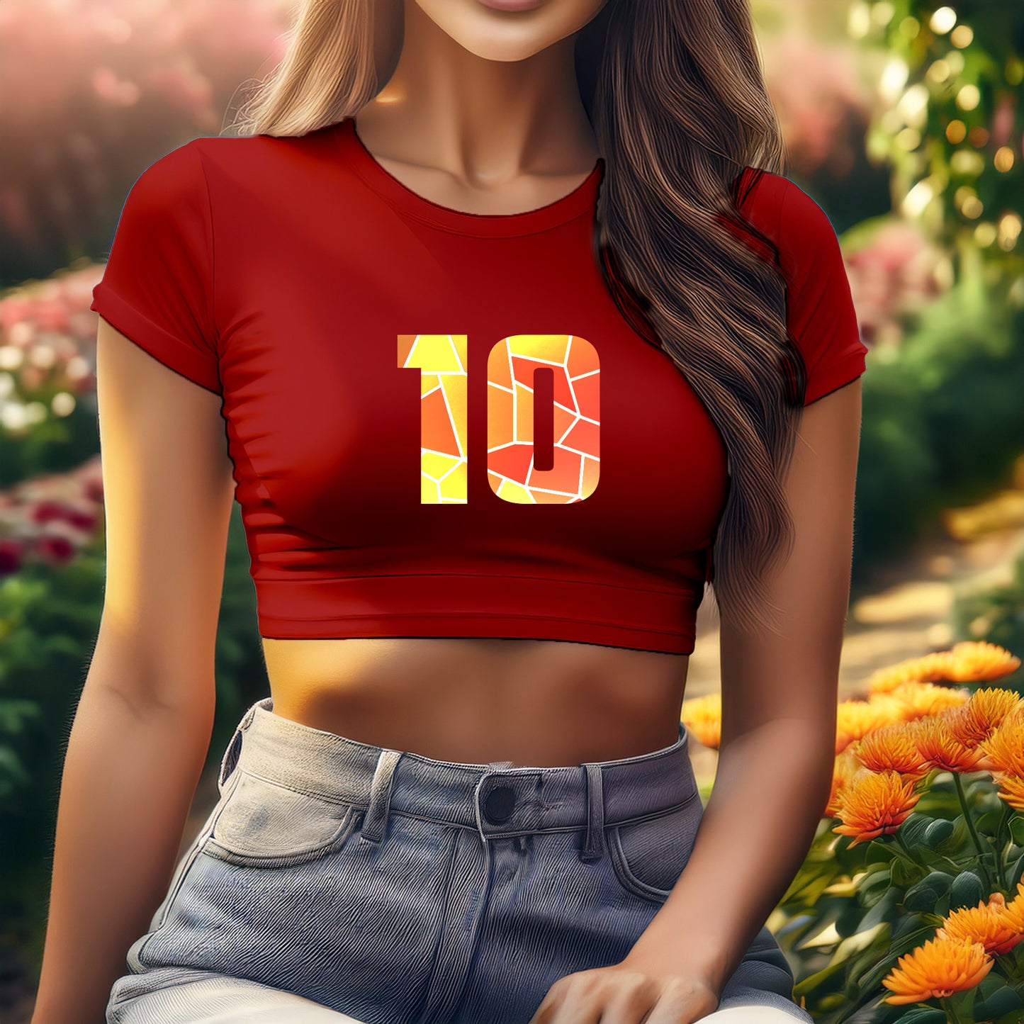 10 Number Women Crop Top (Red)