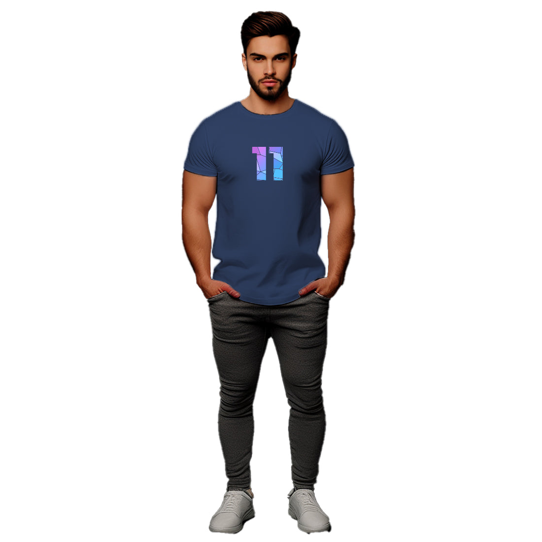 11 Number Men Unisex T-Shirt (Navy Blue)