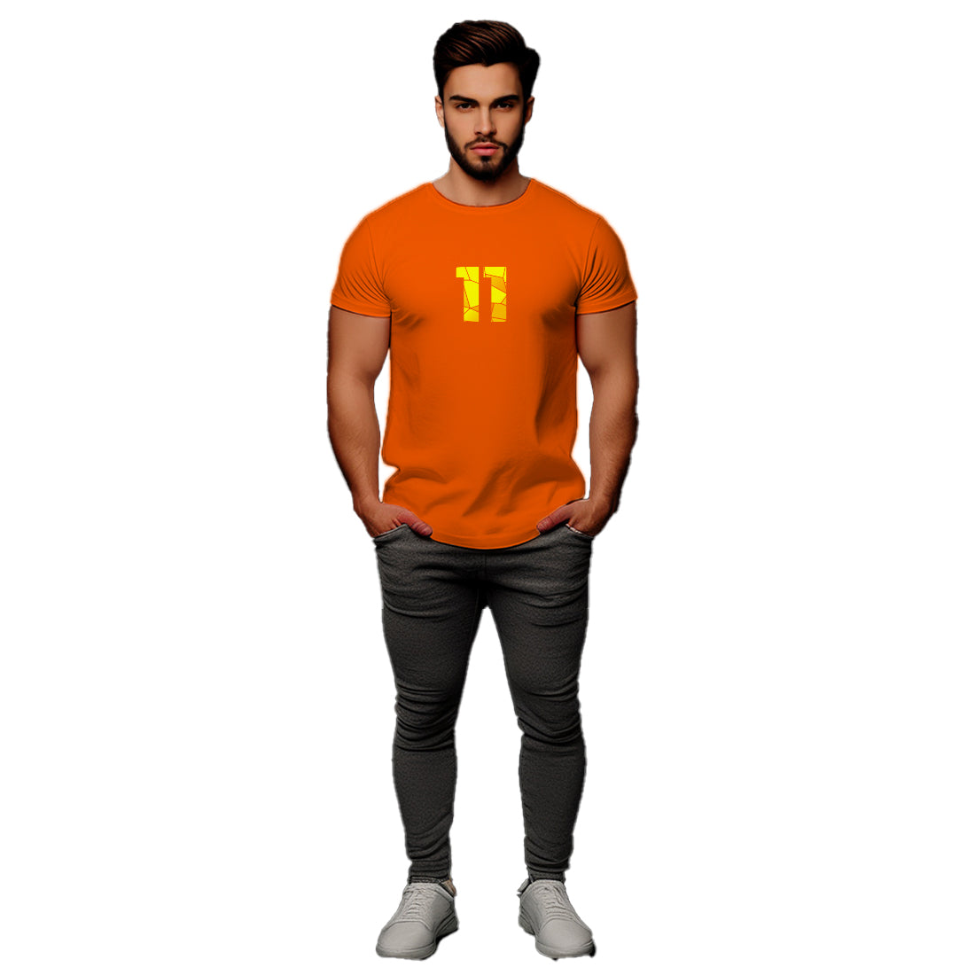 11 Number Men Unisex T-Shirt (Orange)
