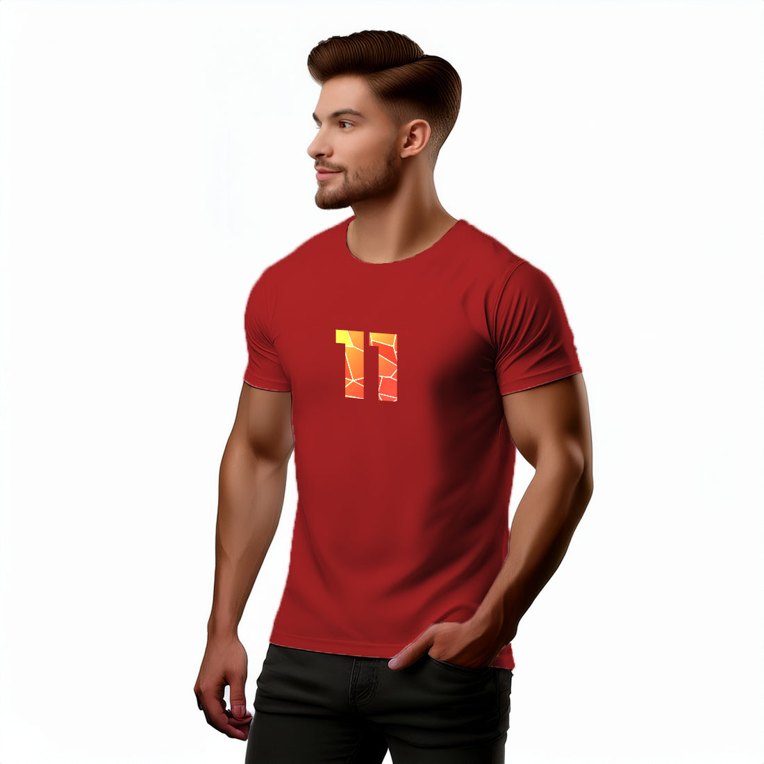 11 Number Men Unisex T-Shirt (Red)