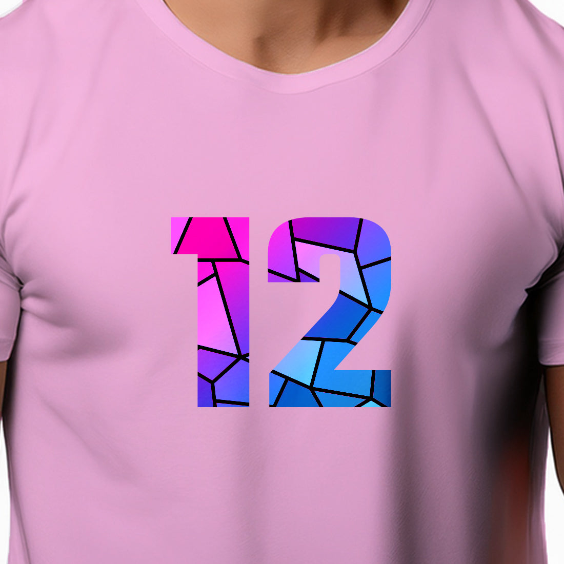 12 Number Men Unisex T-Shirt (Light Pink)