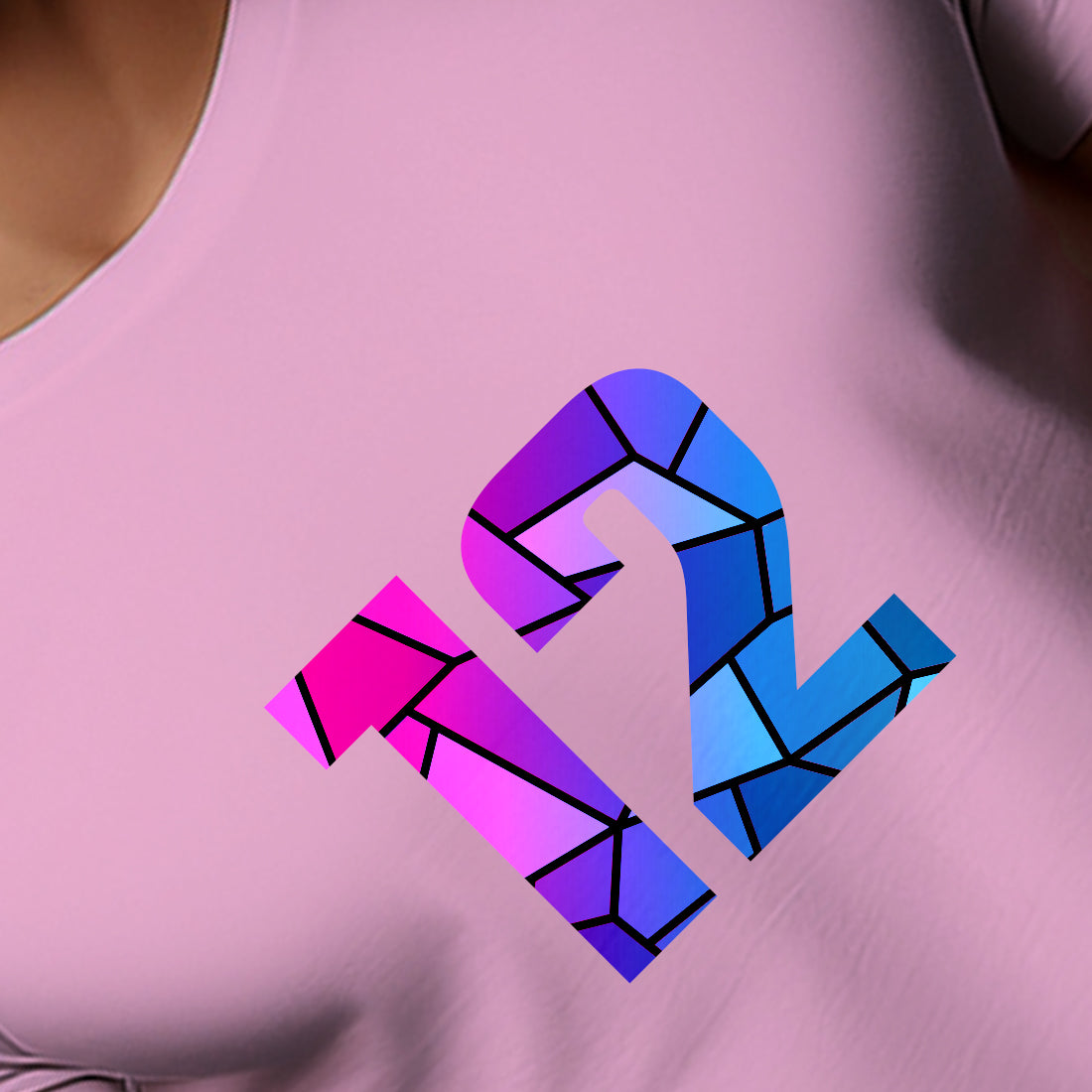 12 Number Men Unisex T-Shirt (Light Pink)