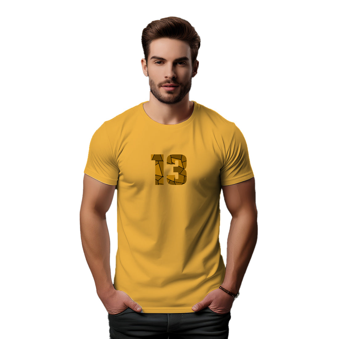13 Number Men Unisex T-Shirt (Golden Yellow)